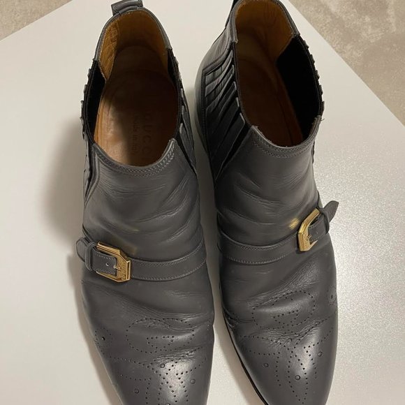 GUCCI Men's Leather Ankle Boot With G Brogue - Picture 2 of 6